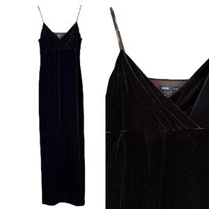 Vtg Rimini Velvet Slit Beaded Padded Long Formal Evening Dress Gown Brown Size 8